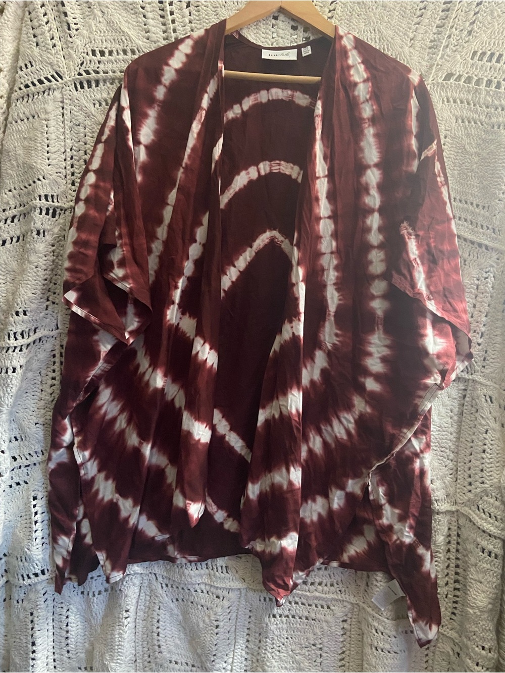 Women's Maroon Tie-Dye Open Kimono Tunic — Lightweight Layer